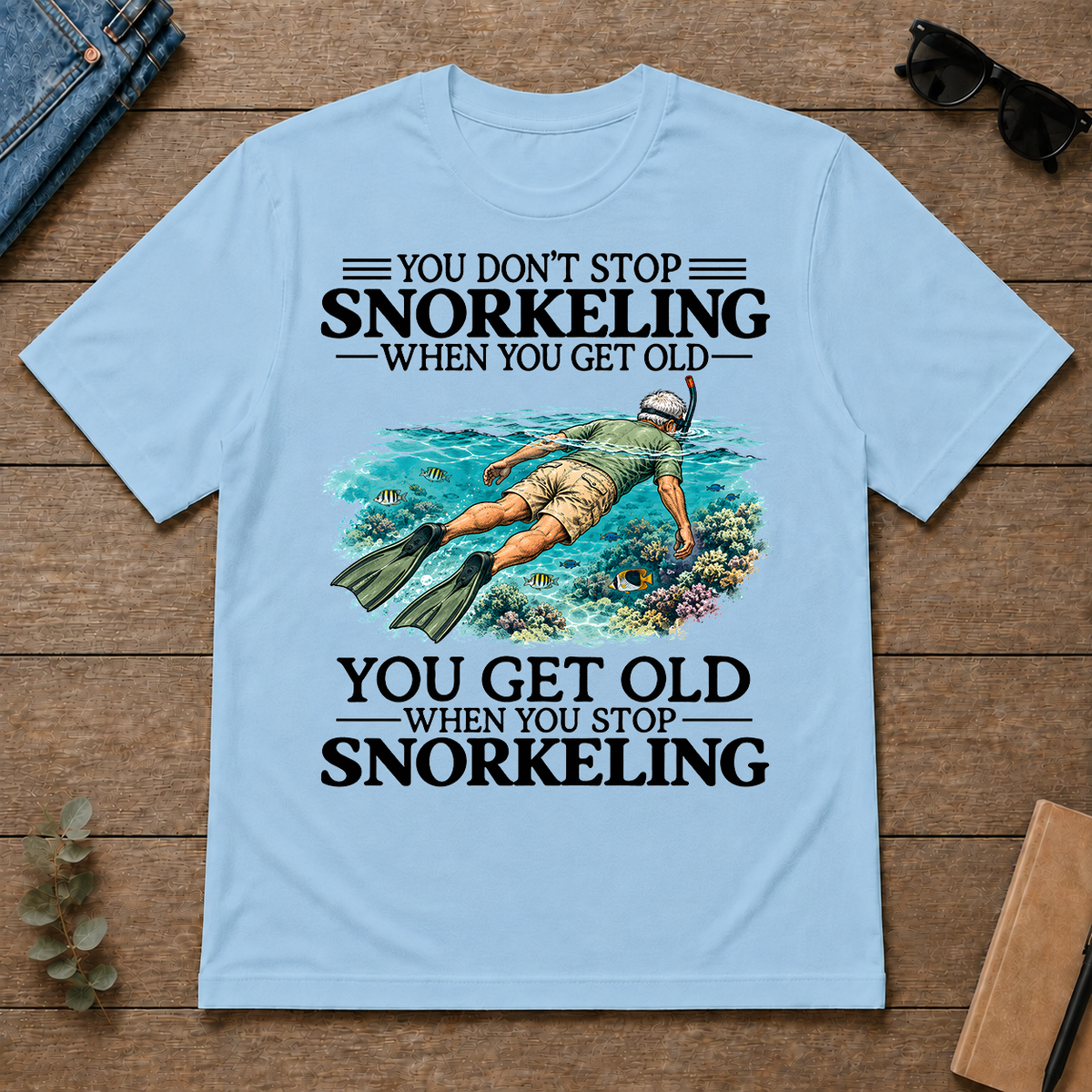 Don't Stop Snorkeling Vintage Art - light-blue - TS2D-LightBlue