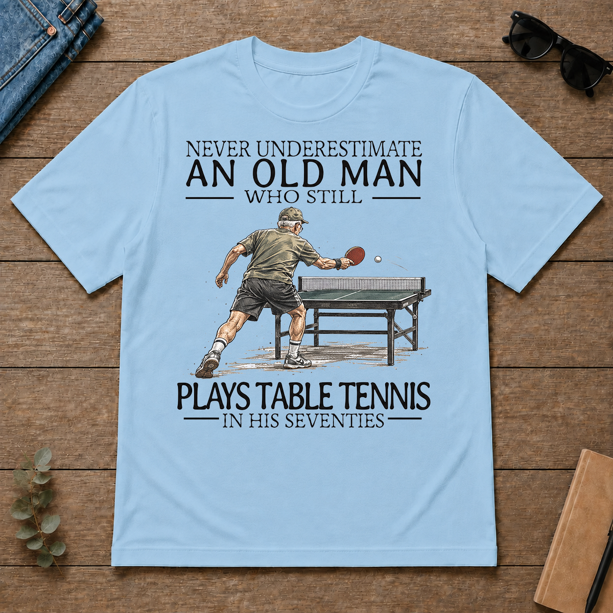 An Old Man Who Still Plays Table Tennis In His Seventies - light-blue - TS2D-LightBlue