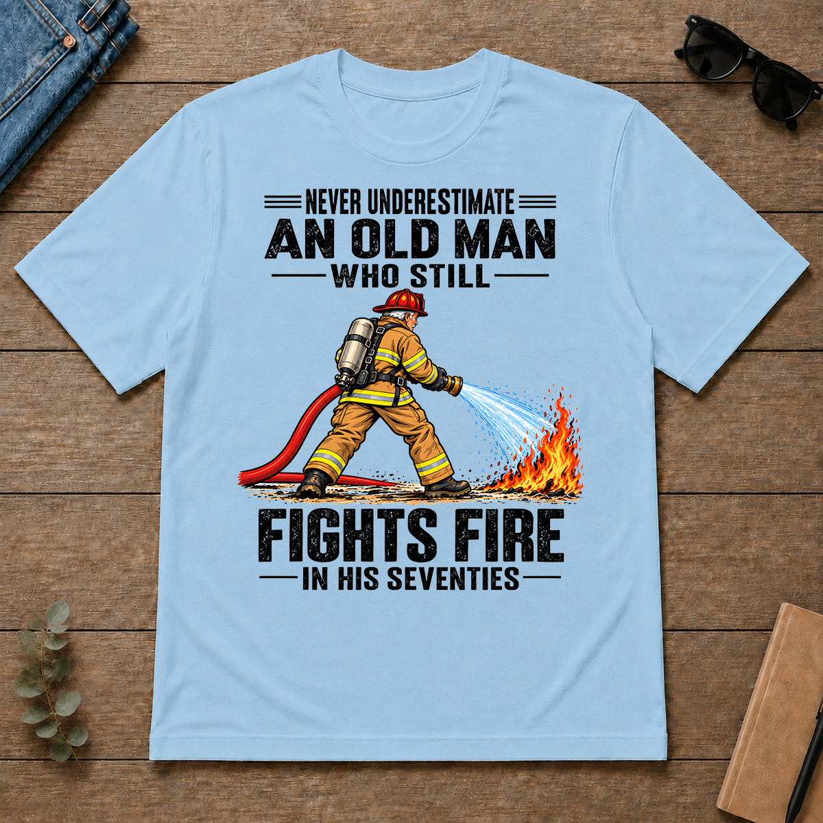 An Old Man Still Fights Fire In His 70s - light-blue - TS2D-LightBlue