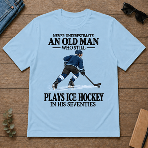 An Old Man Still Plays Ice Hockey In His Seventies - light-blue - TS2D-LightBlue