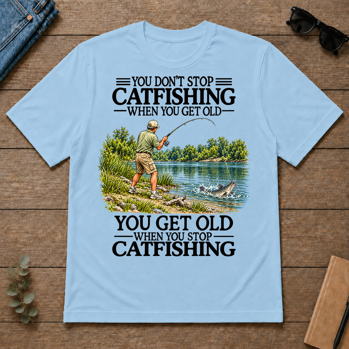 Don't Stop Cat Fishing Vintage - light-blue - TS2D-LightBlue