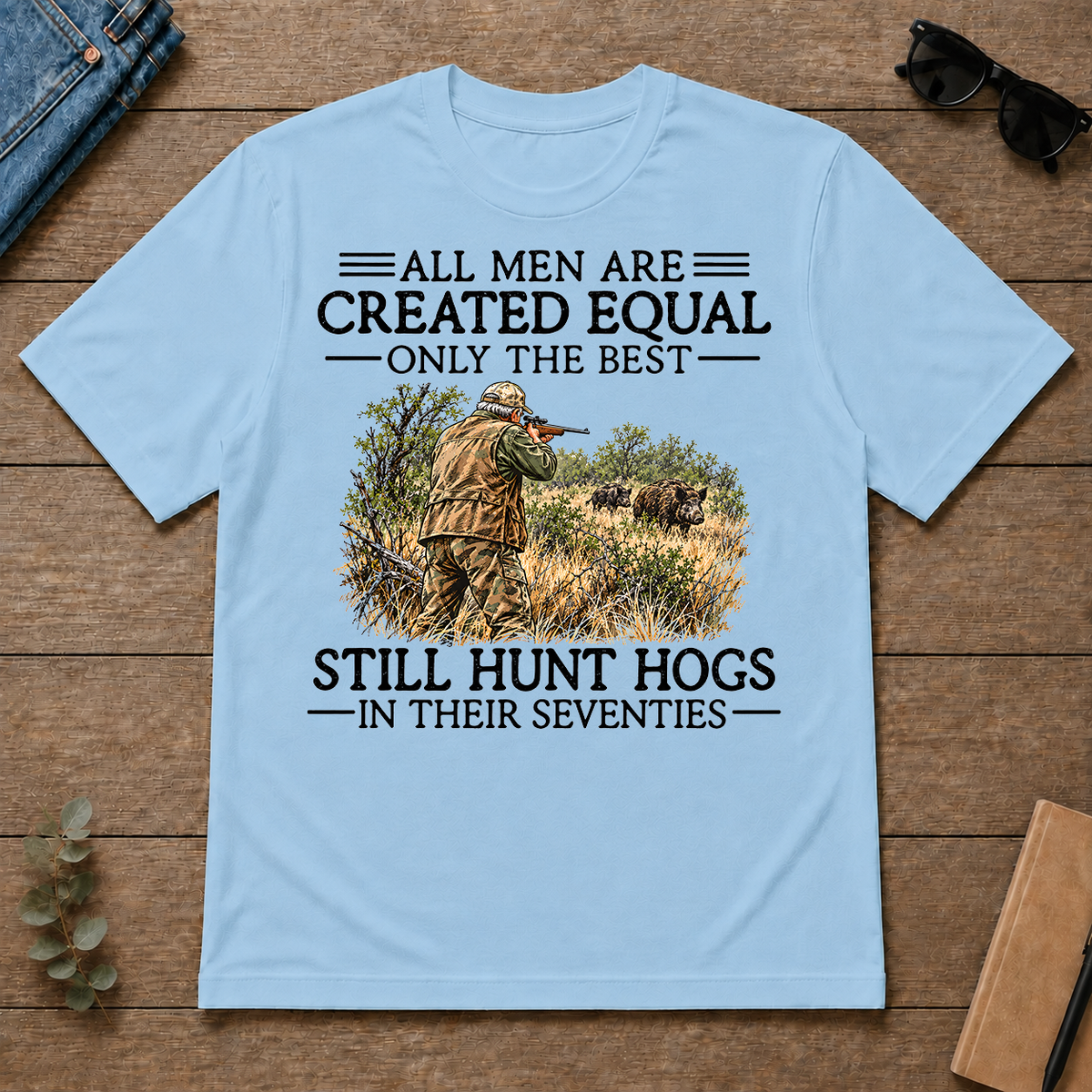 All Men Are Created Equal Hog Hunting 70s - light-blue - TS2D-LightBlue