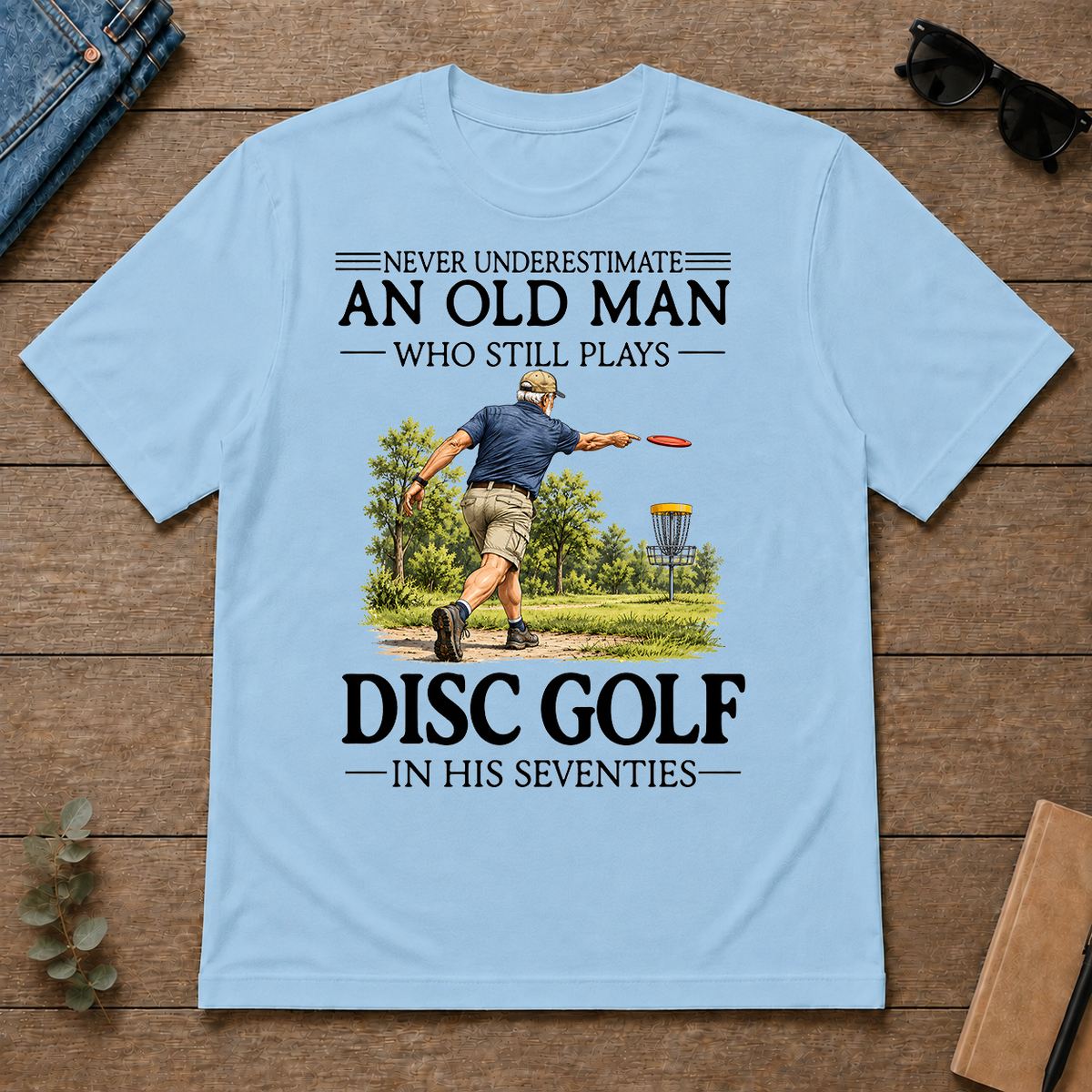 An Old Man Who Still Plays Disc Golf In His Seventies - light-blue - TS2D-LightBlue