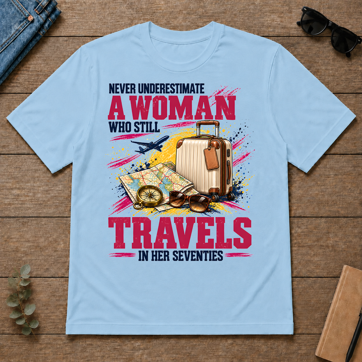 A Woman Still Travels In Her Seventies - light-blue - TS2D-LightBlue