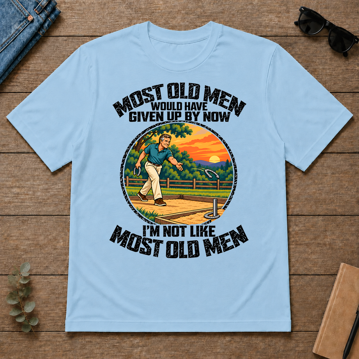 Horseshoe Pitching Most Old Men Would Have Given Up By Now - light-blue - TS2D-LightBlue