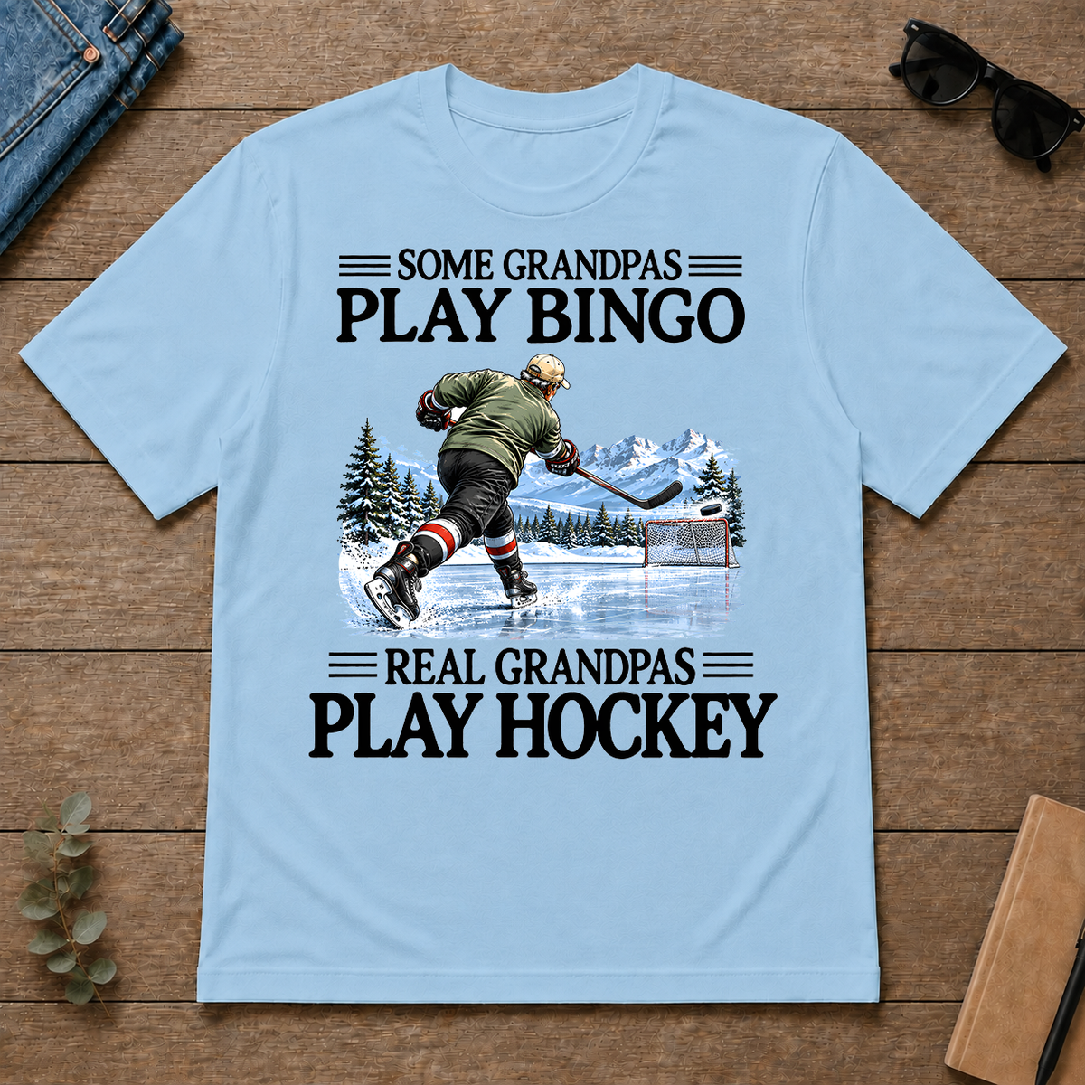 Some Grandpas Play Bingo Real Grandpas Play Hockey - light-blue - TS2D-LightBlue