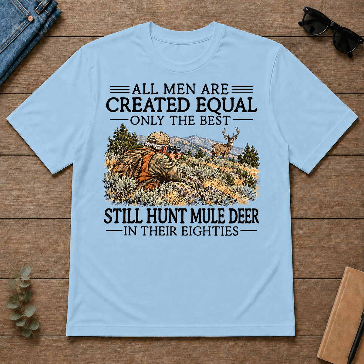 All Men Are Created Equal Mule Deer Hunting 80s - light-blue - TS2D-LightBlue