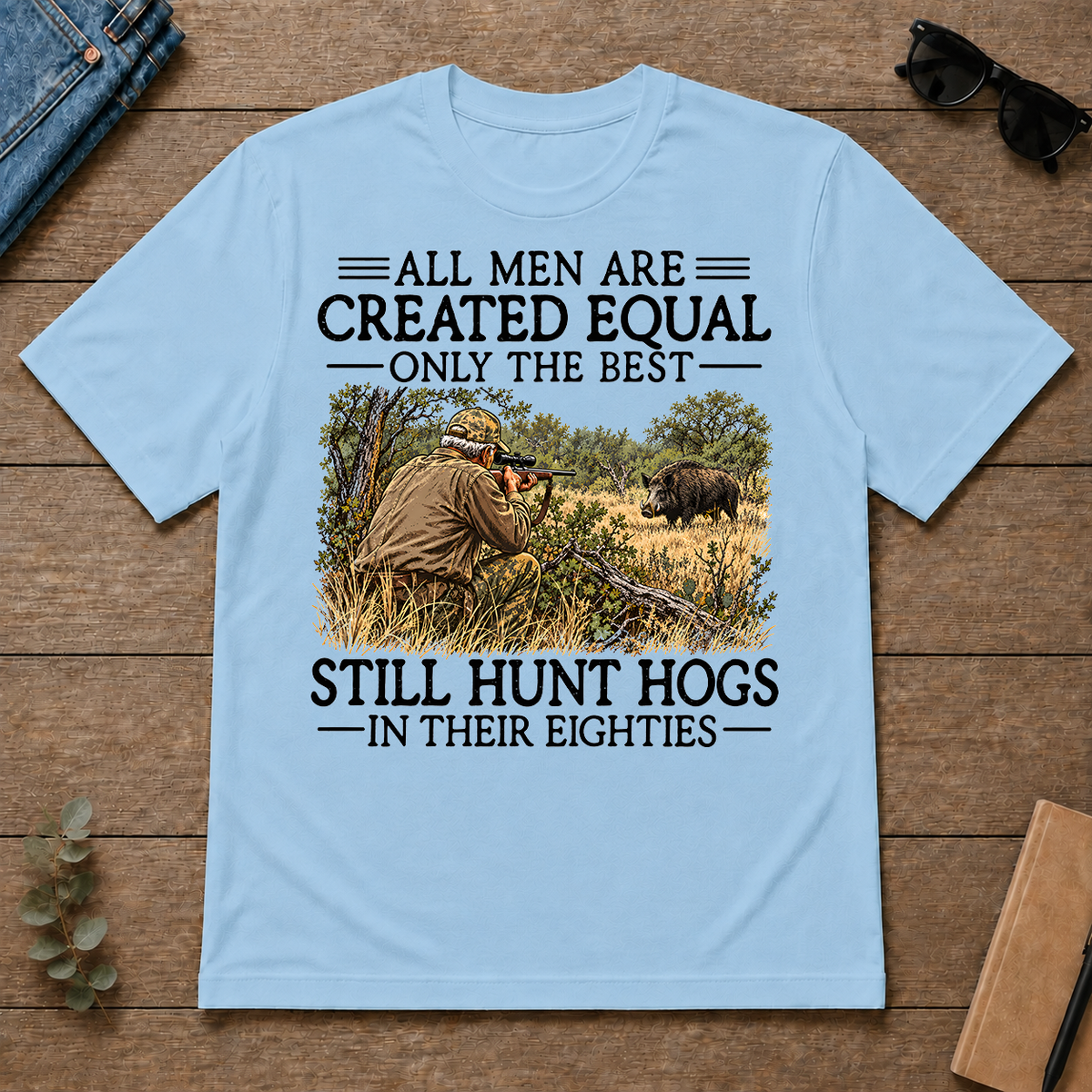 All Men Are Created Equal Hog Hunting 80s - light-blue - TS2D-LightBlue