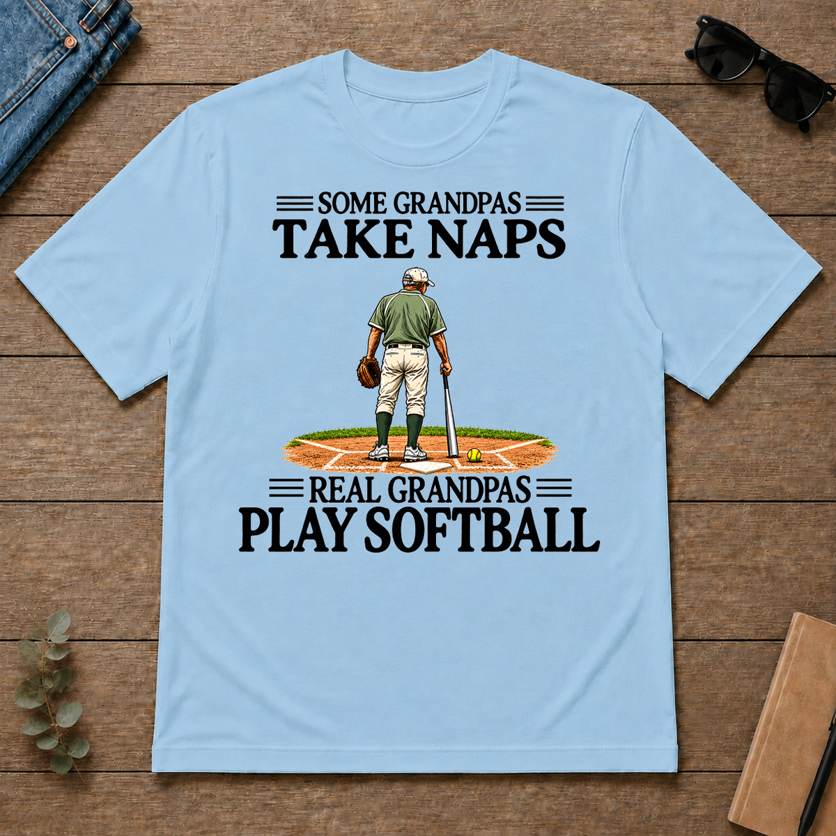 Real Grandpas Play Softball Vintage - light-blue - TS2D-LightBlue