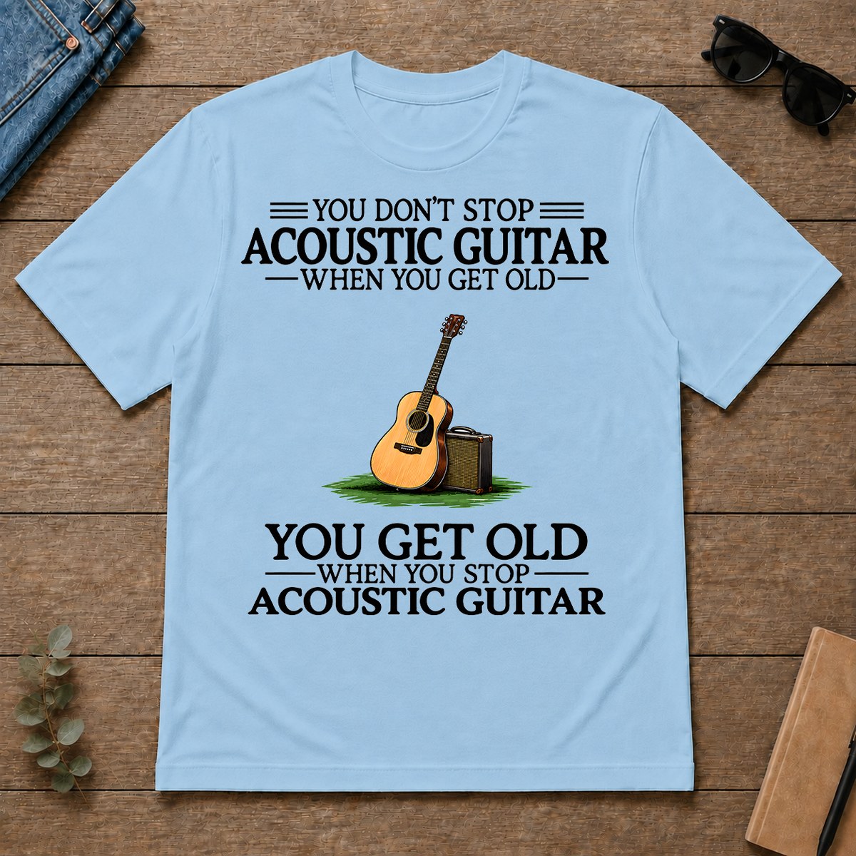 Don't Stop Playing Acoustic Guitar Vintage Art - light-blue - TS2D-LightBlue
