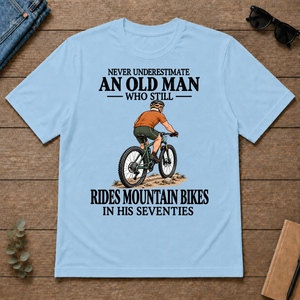 An Old Man Still Rides Mountain Bikes In His Seventies - light-blue - TS2D-LightBlue