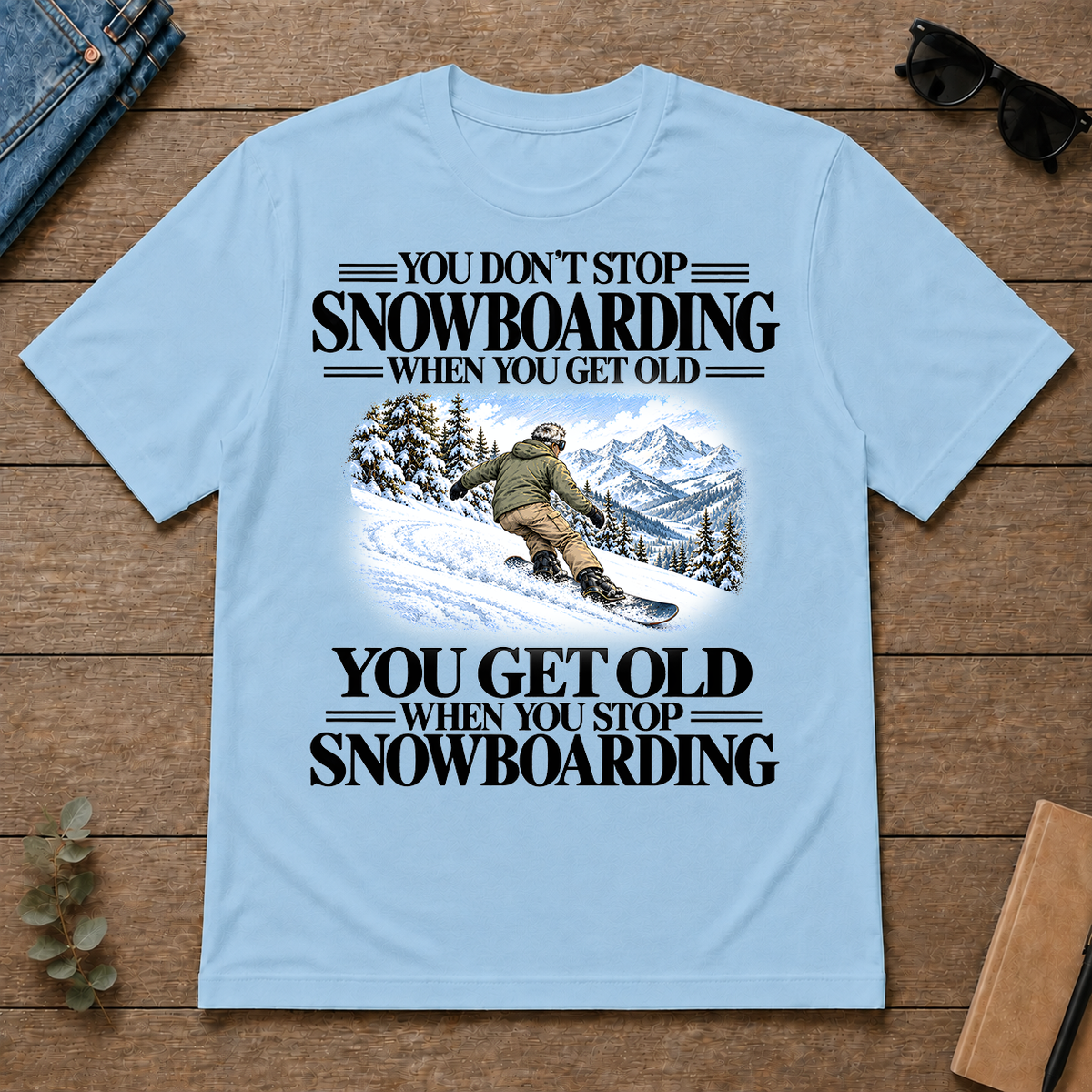 Don't Stop Snowboarding Vintage Art - light-blue - TS2D-LightBlue