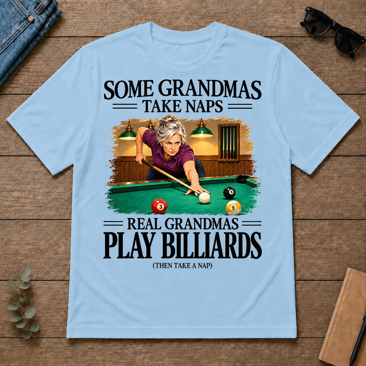 Real Grandmas Play Billards - light-blue - TS2D-LightBlue