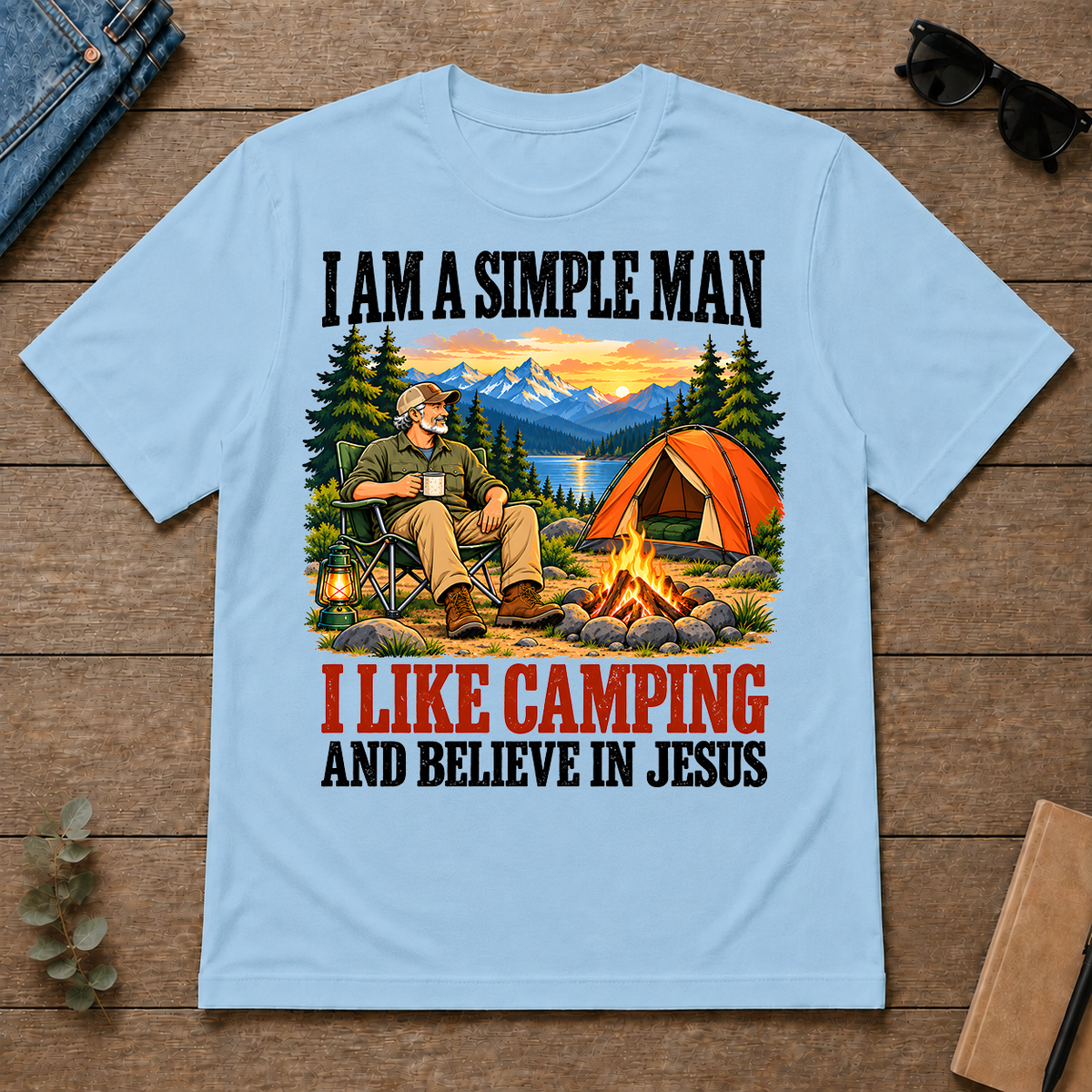 I Like Camping & Believe In Jesus - light-blue - TS2D-LightBlue