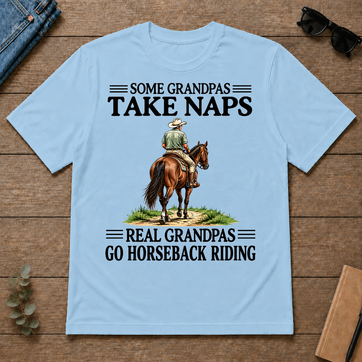 Real Grandpas Go Horseback Riding Vintage - light-blue - TS2D-LightBlue