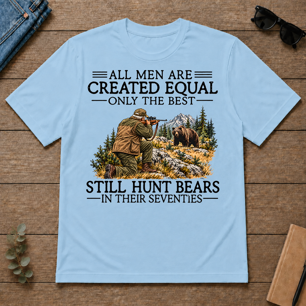 All Men Are Created Equal Deer Hunting 70s - light-blue - TS2D-LightBlue