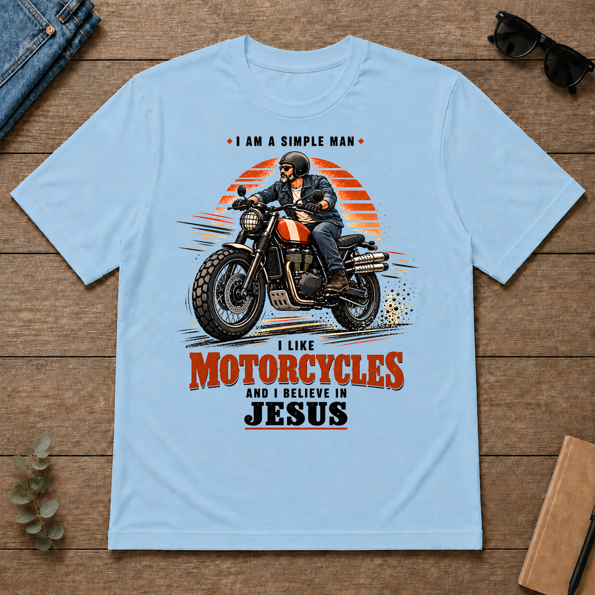 I Like Motorcycles And Believe In Jesus - light-blue - TS2D-LightBlue
