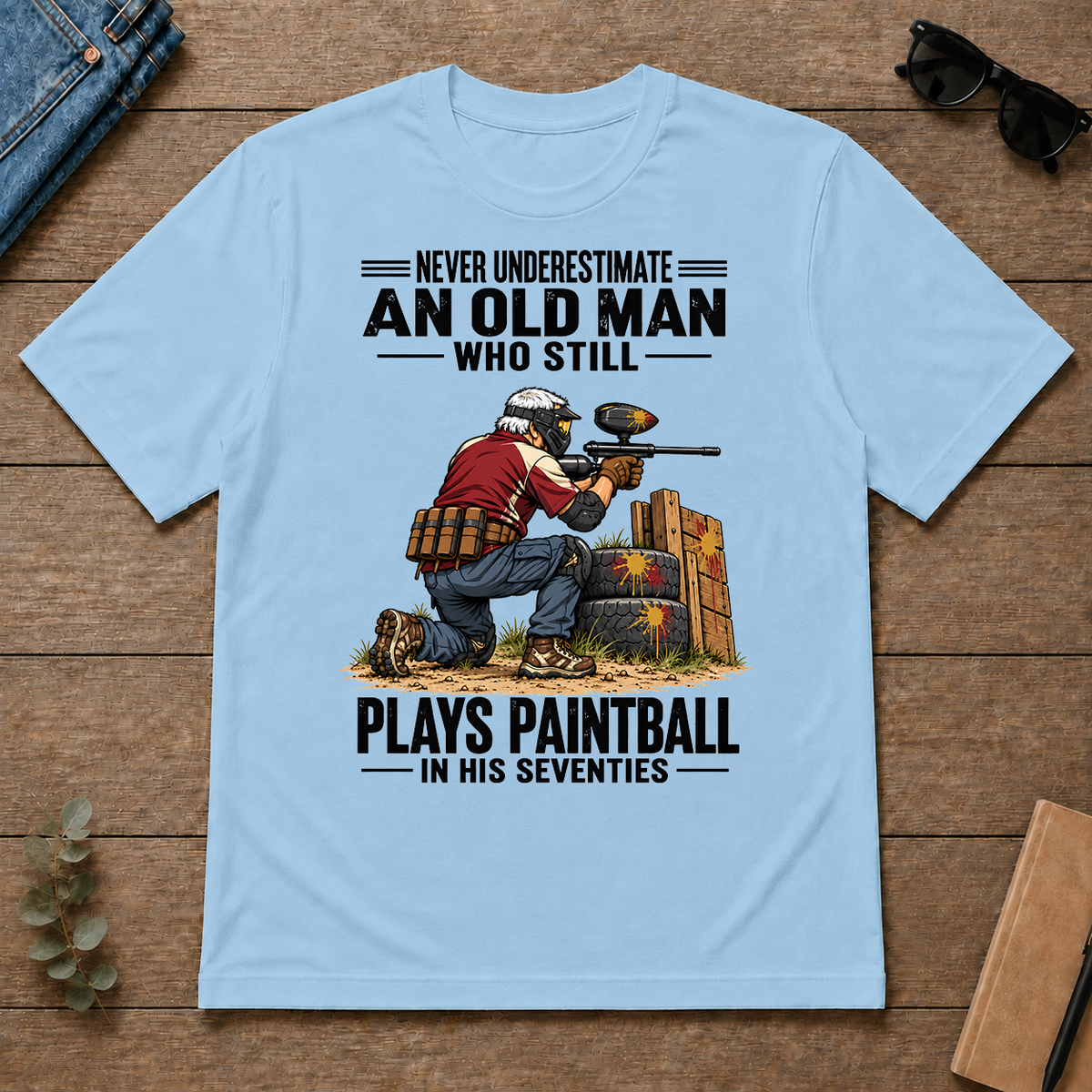 An Old Man Still Plays Paintball In His 70s - light-blue - TS2D-LightBlue