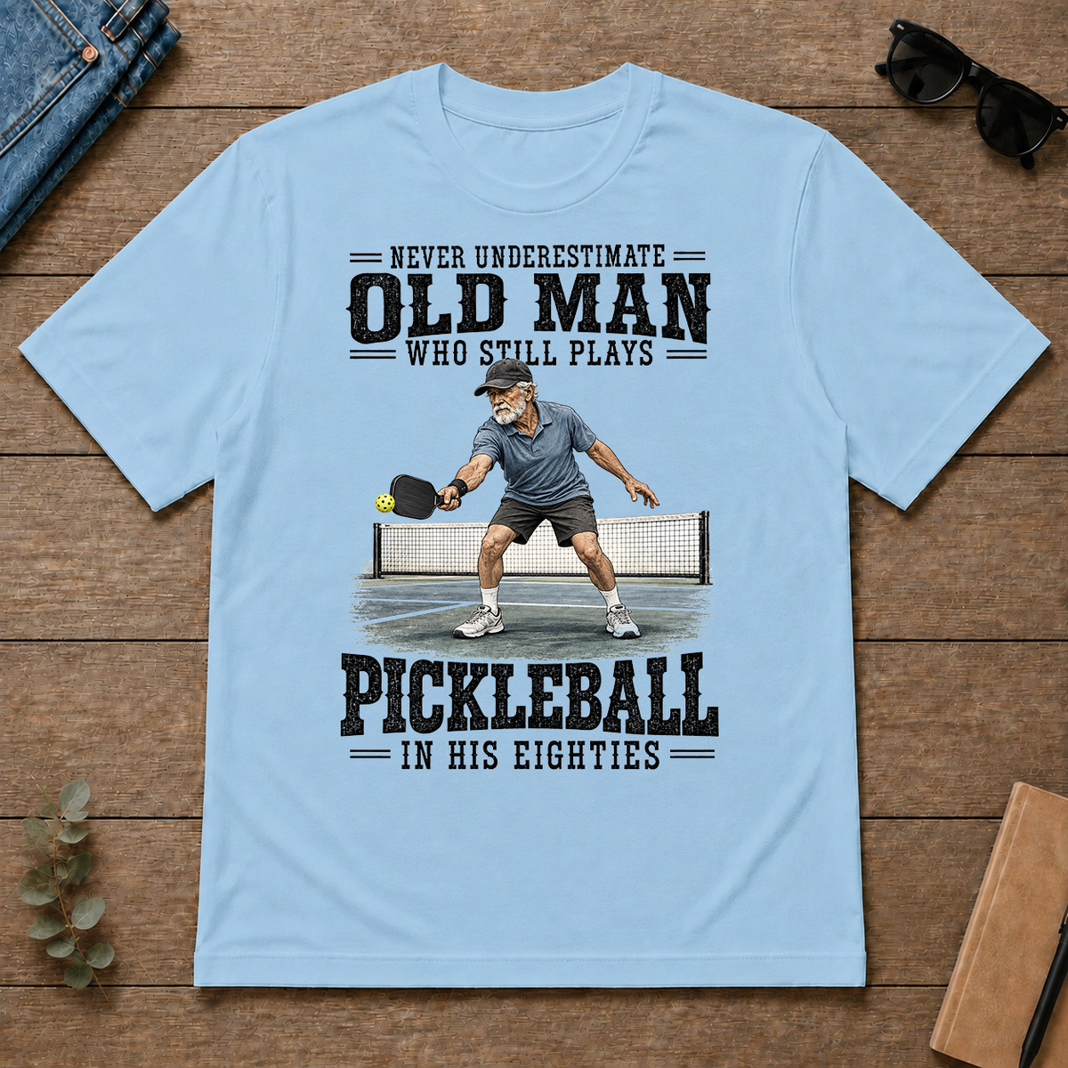 Old Man Plays Pickleball In His Eighties - light-blue - TS2D-LightBlue