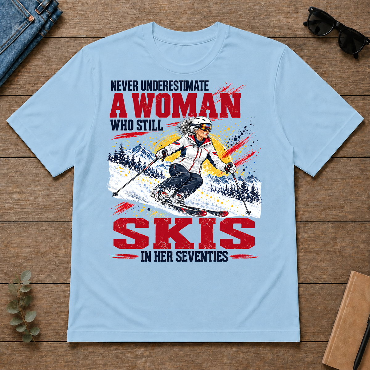 A Woman Still Skis In Her 70s - light-blue - TS2D-LightBlue