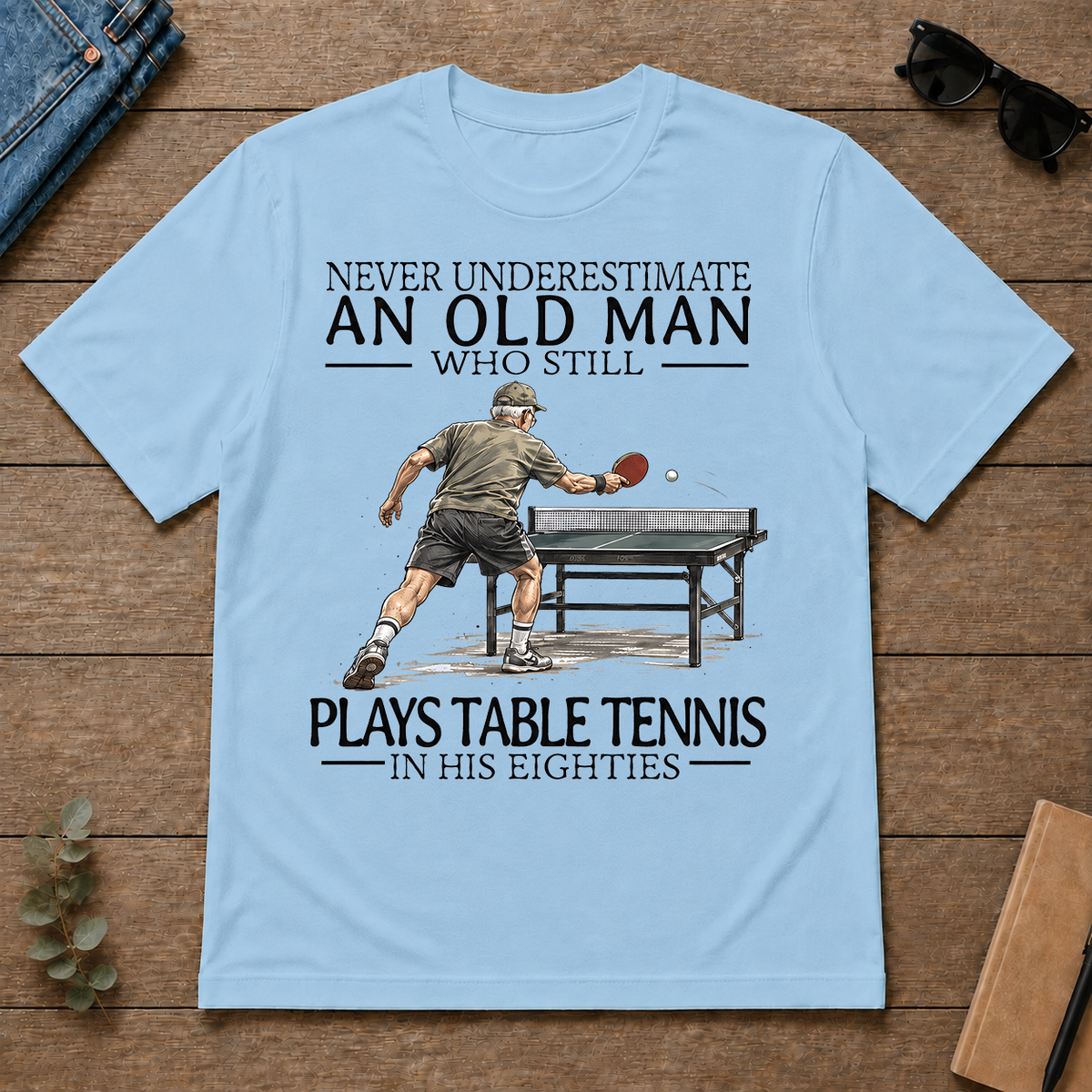 An Old Man Who Still Plays Table Tennis In His Eighties - light-blue - TS2D-LightBlue
