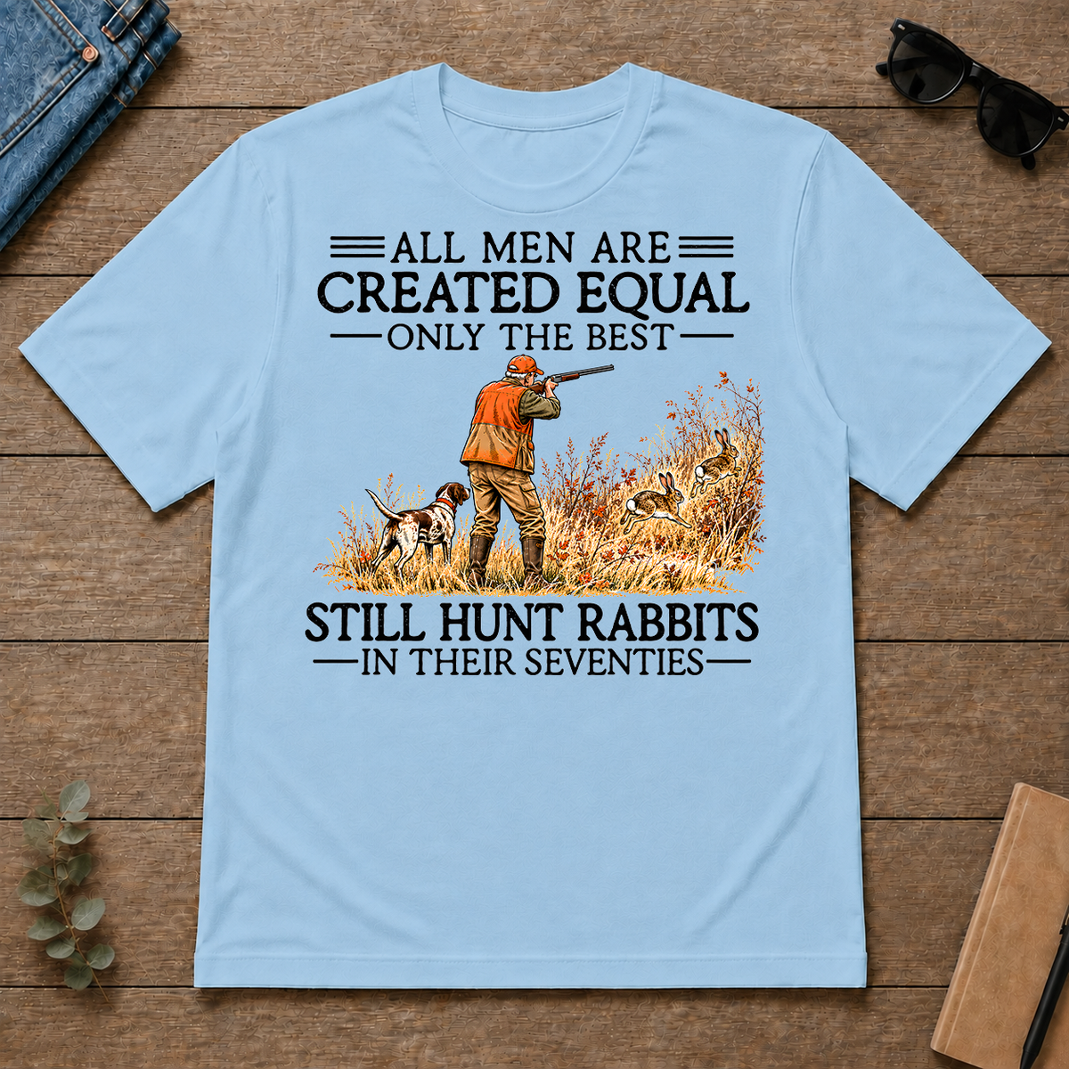 All Men Are Created Equal Rabbits Hunting 70s Vintage - light-blue - TS2D-LightBlue