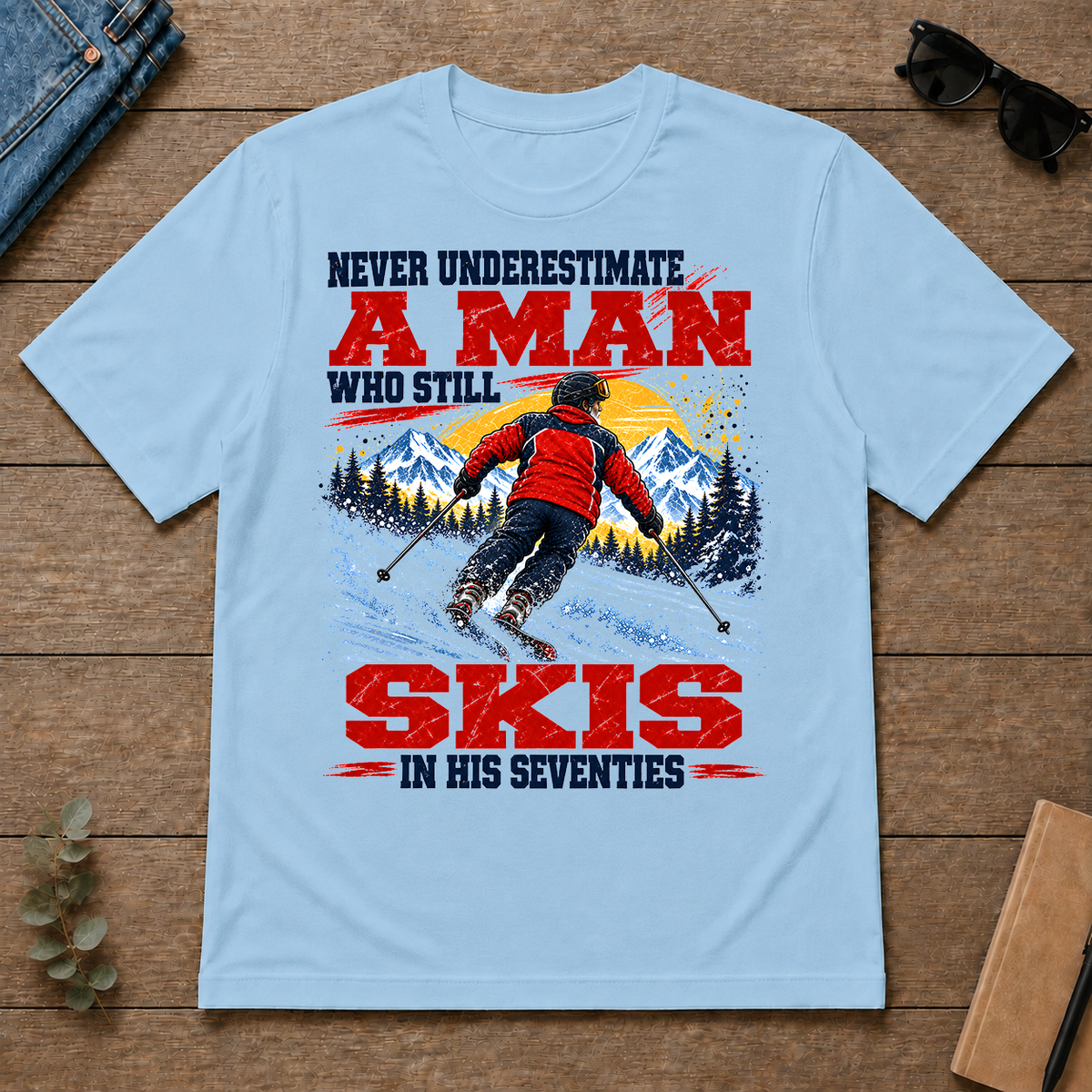 A Man Still Skis In His 70s - light-blue - TS2D-LightBlue