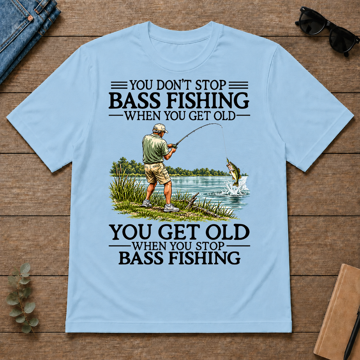 Don't Stop Bass Fishing Vintage - light-blue - TS2D-LightBlue