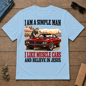 I Like Muscle Cars And Believe In Jesus - light-blue - TS2D-LightBlue