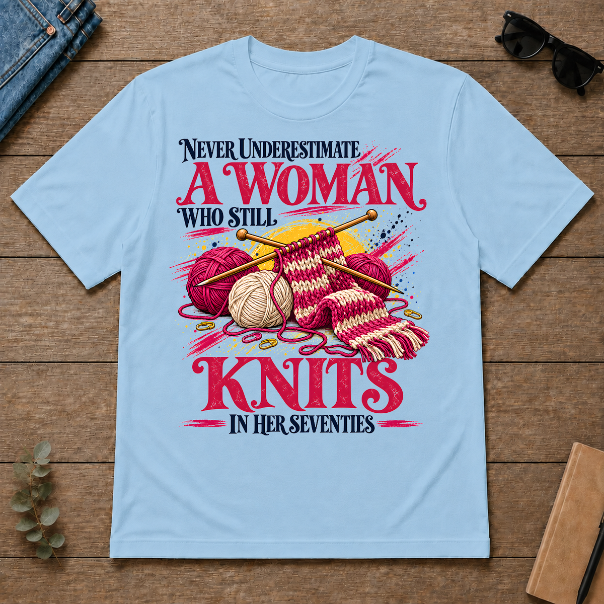 A Woman Still Knits In Her Seventies - light-blue - TS2D-LightBlue