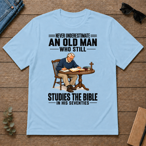 An Old Man Still Studies The Bible In His 70s - light-blue - TS2D-LightBlue