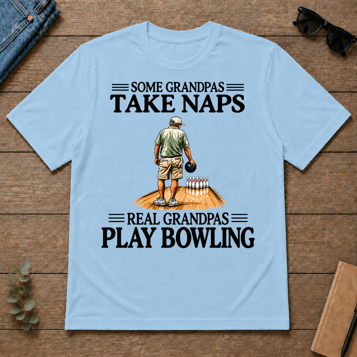 Real Grandpas Play Bowling Vintage - light-blue - TS2D-LightBlue