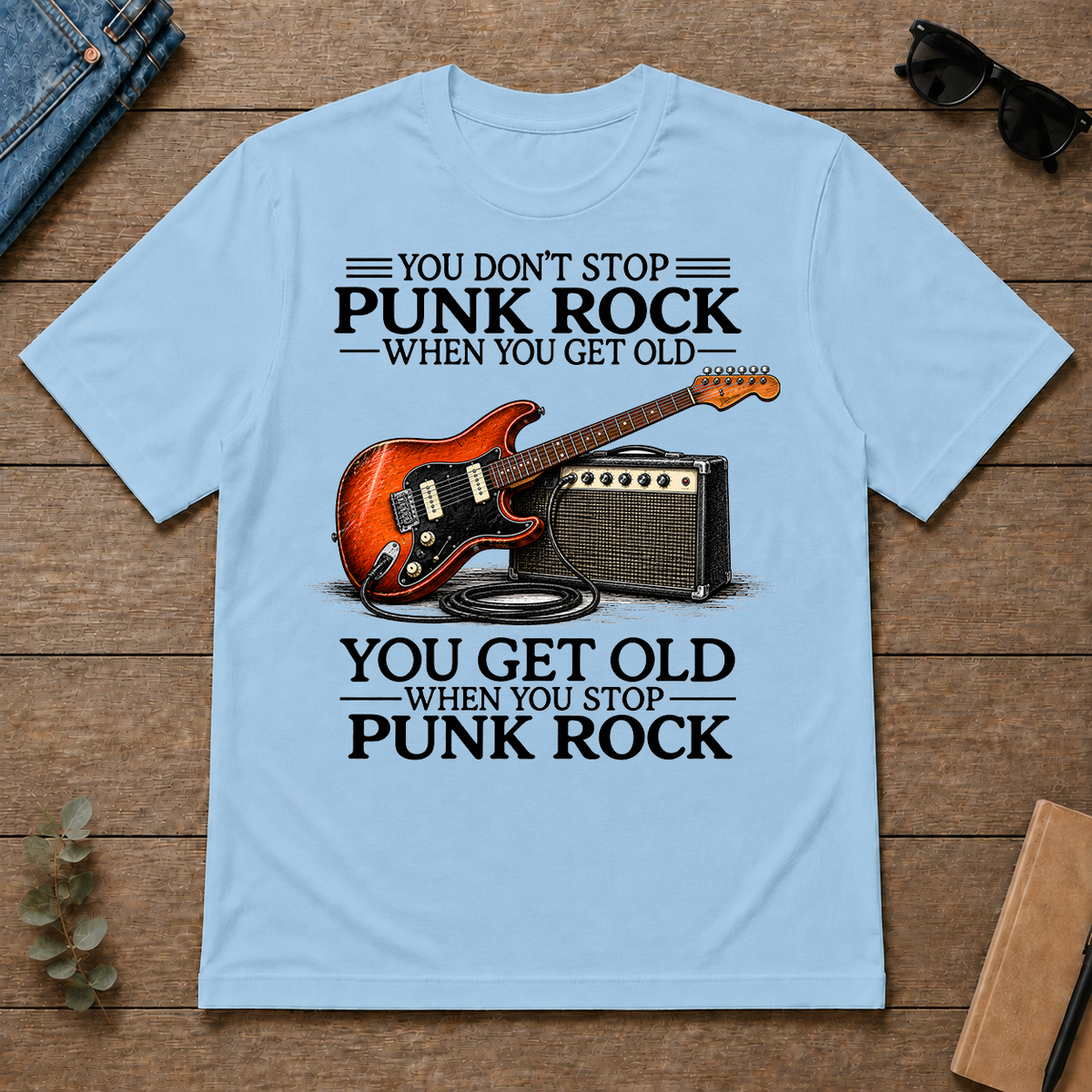 Don't Stop Playing Punk Rock Vintage Art - light-blue - TS2D-LightBlue