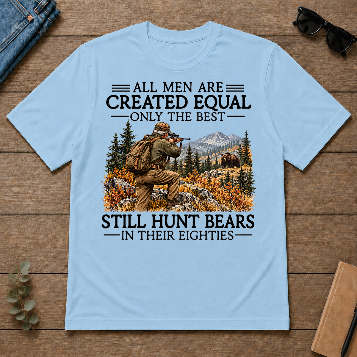 All Men Are Created Equal Bear Hunting 80s - light-blue - TS2D-LightBlue