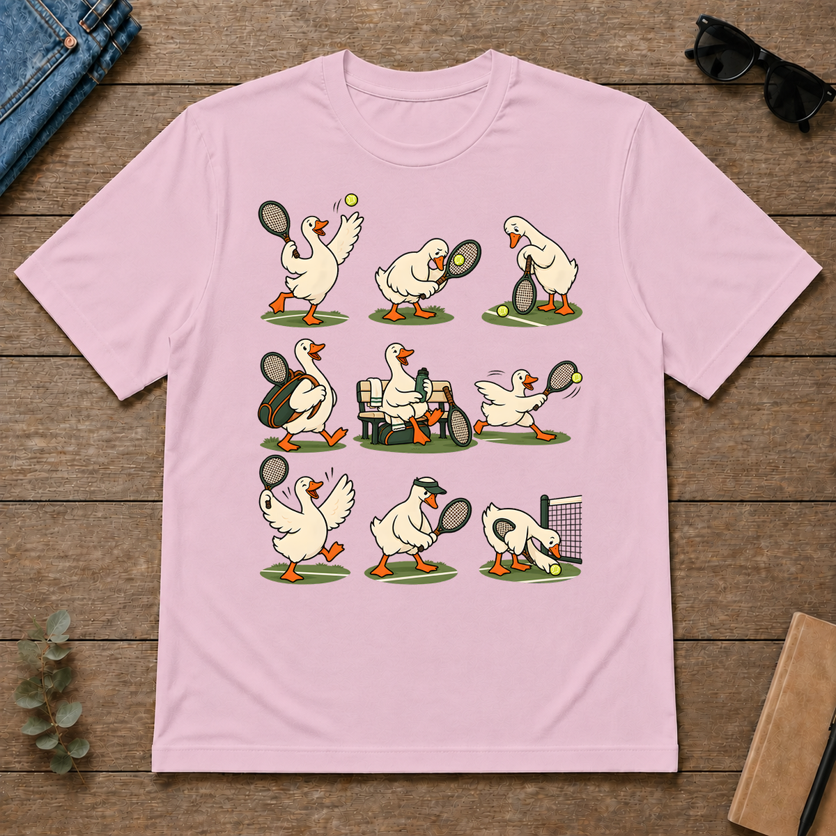 Funny Ducks Playing Tennis - light-pink - TS2D-LightPink