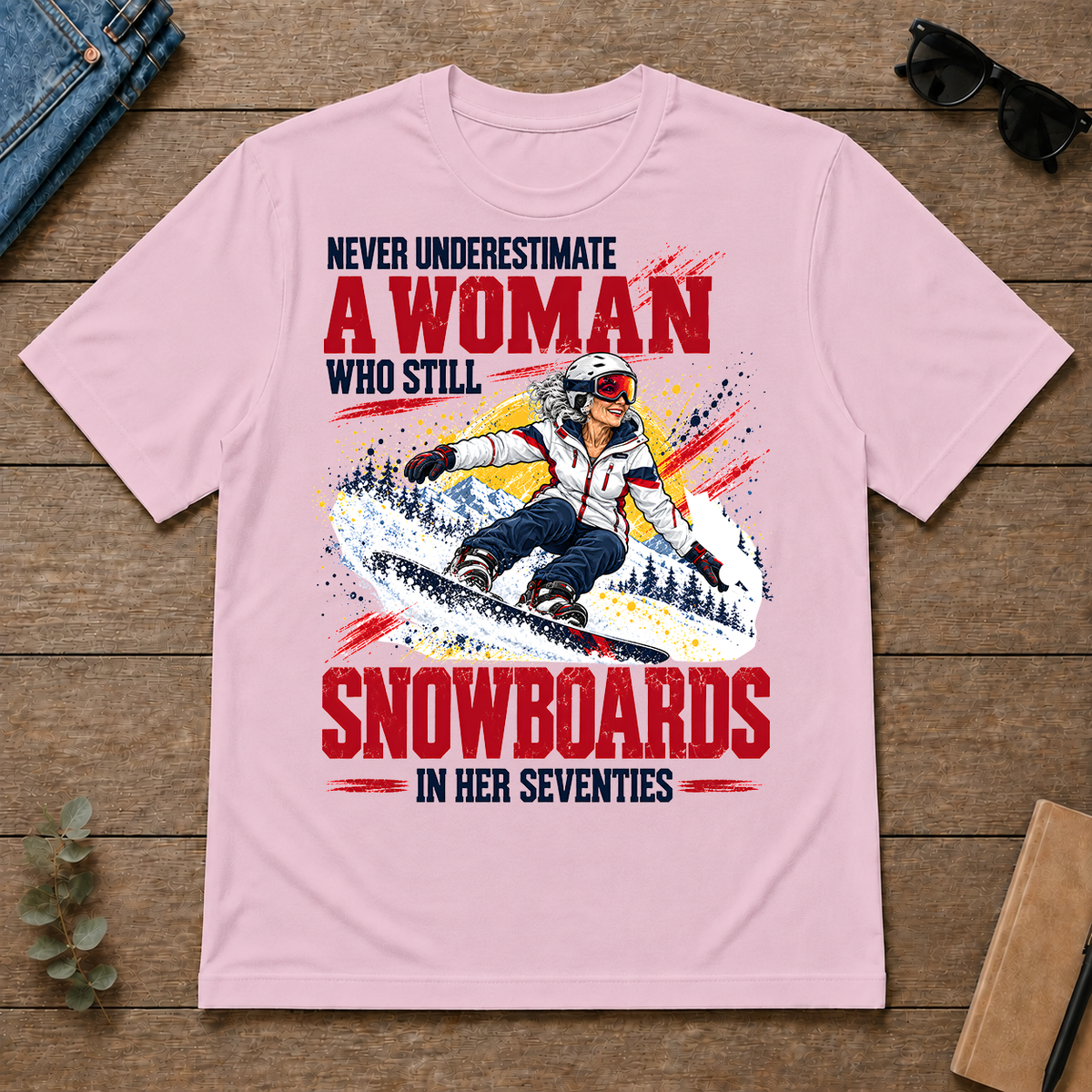 A Woman Still Snowboards In Her 70s - light-pink - TS2D-LightPink