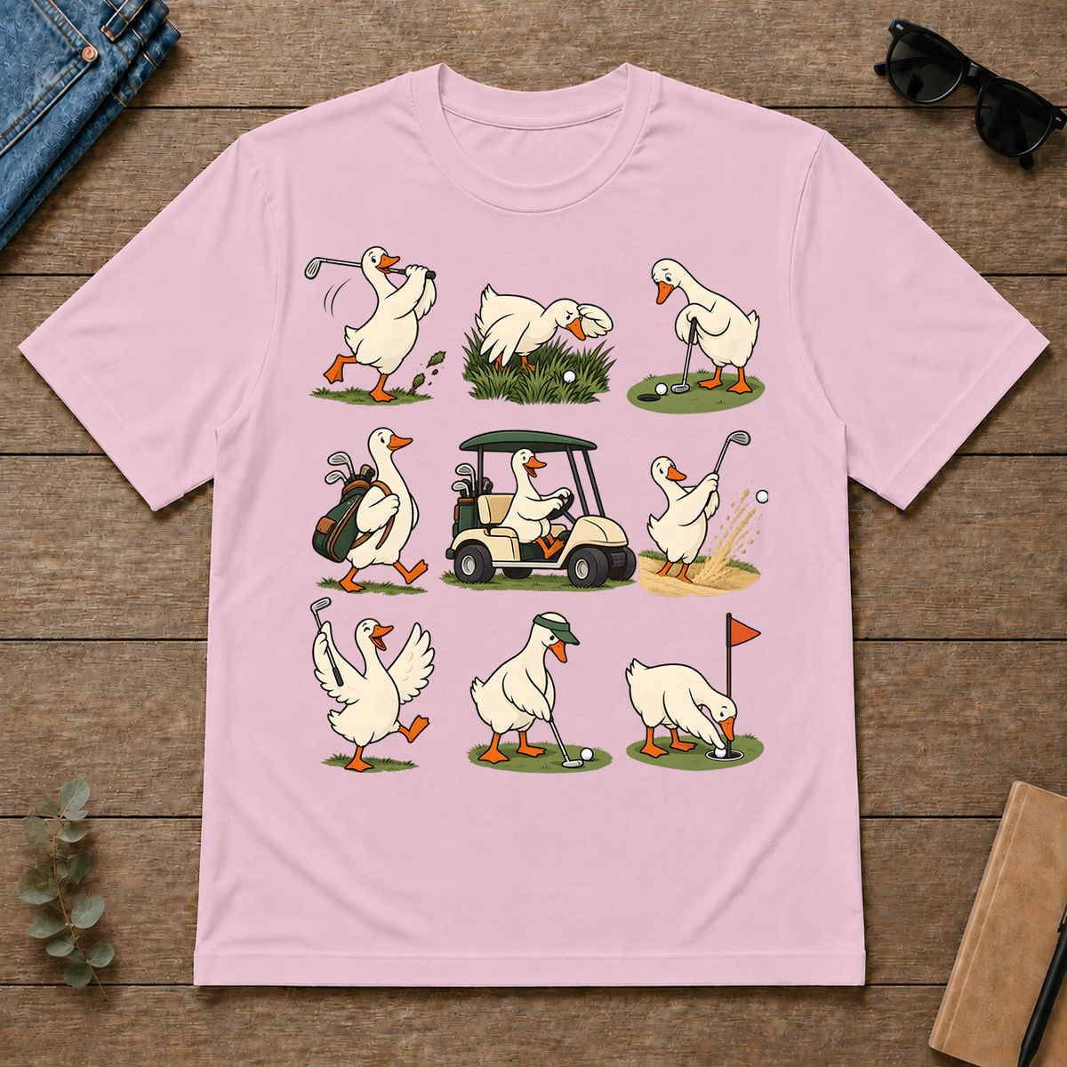Funny Ducks Playing Golf - light-pink - TS2D-LightPink