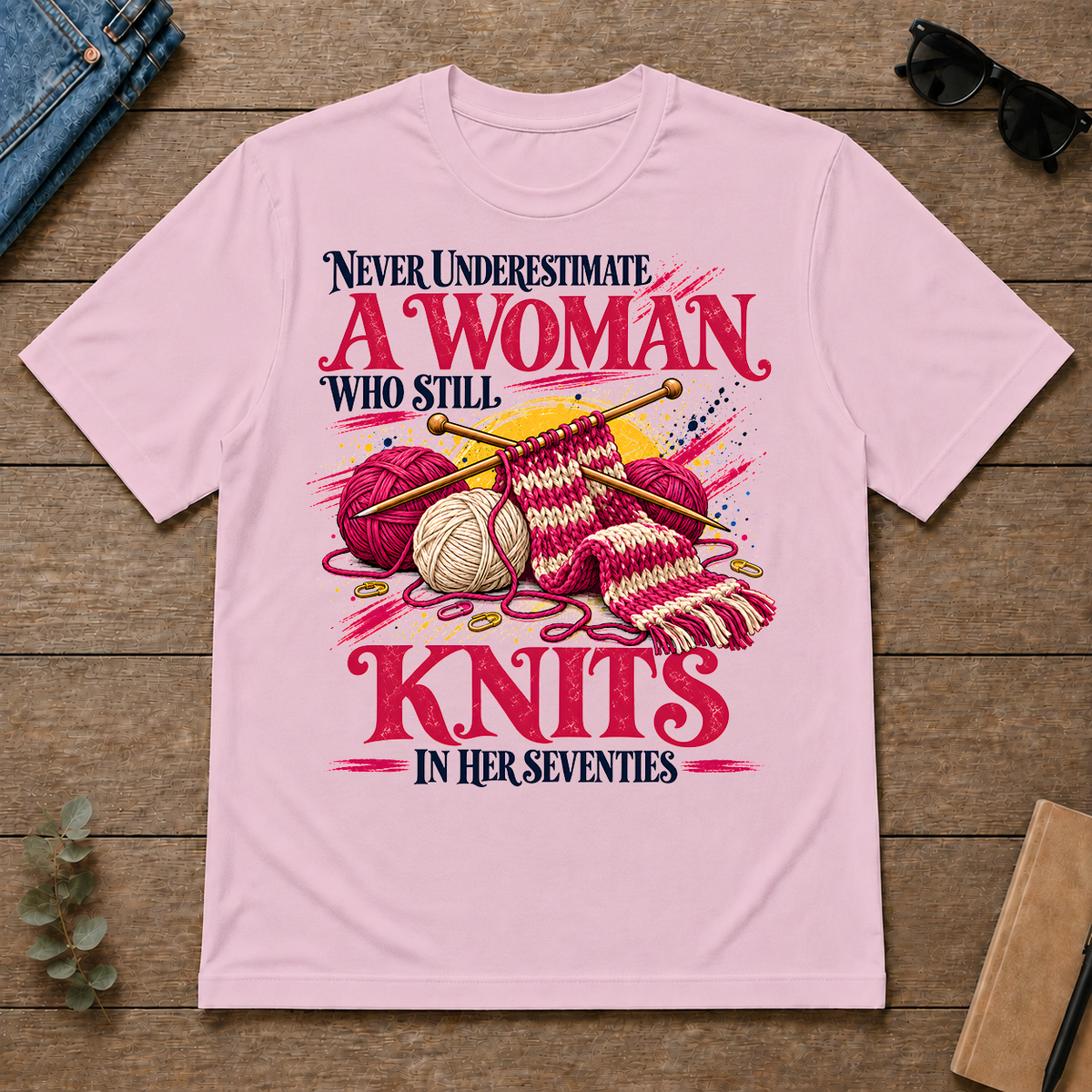 A Woman Still Knits In Her Seventies - light-pink - TS2D-LightPink