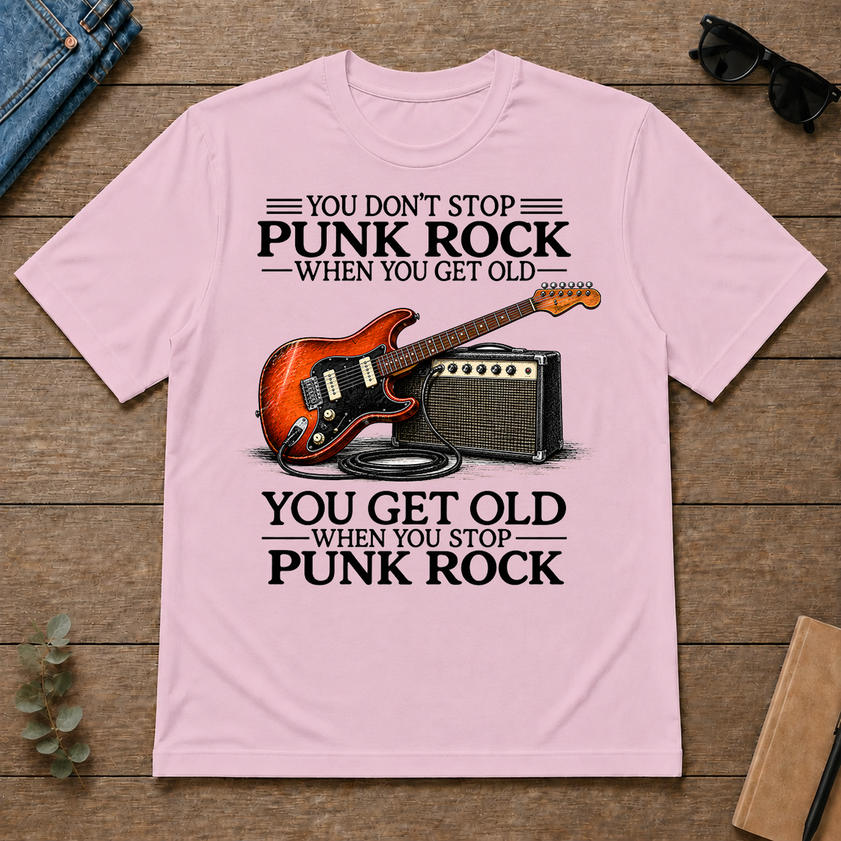 Don't Stop Playing Punk Rock Vintage Art - light-pink - TS2D-LightPink