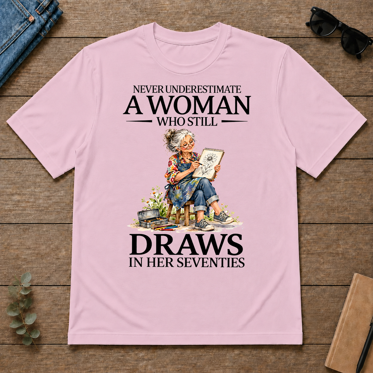 Funny A Woman Still Draws In Her Seventies - light-pink - TS2D-LightPink