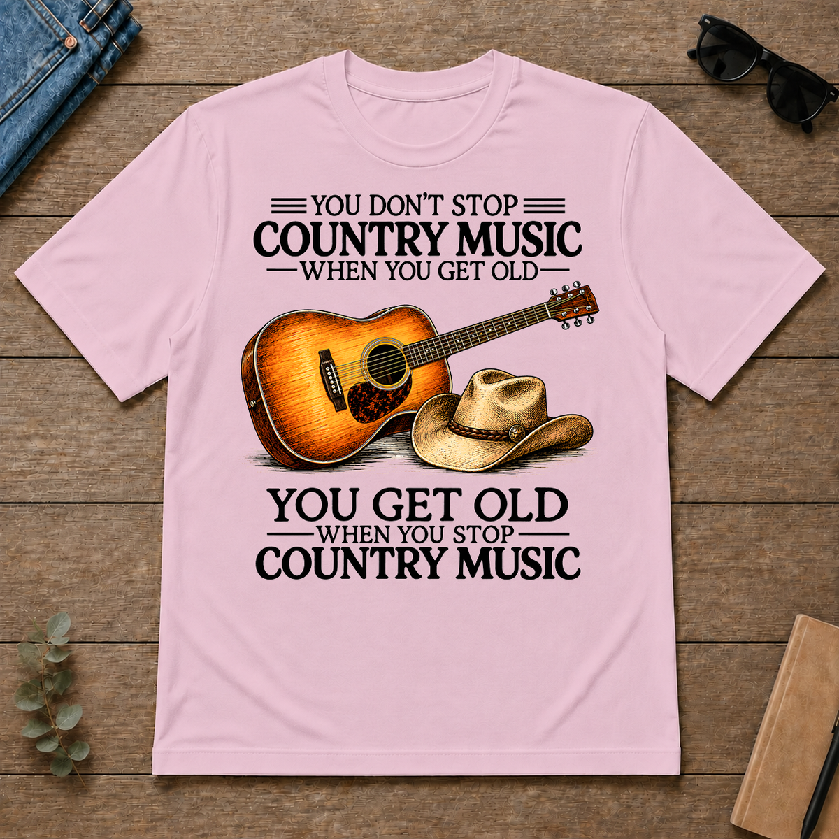Don't Stop Playing Country Music Vintage Art - light-pink - TS2D-LightPink