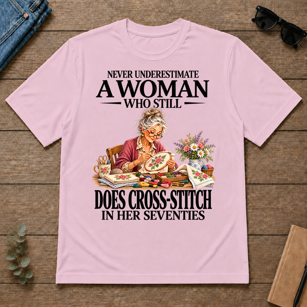 Funny A Woman Still Does Cross-Stitch In Her Seventies - light-pink - TS2D-LightPink