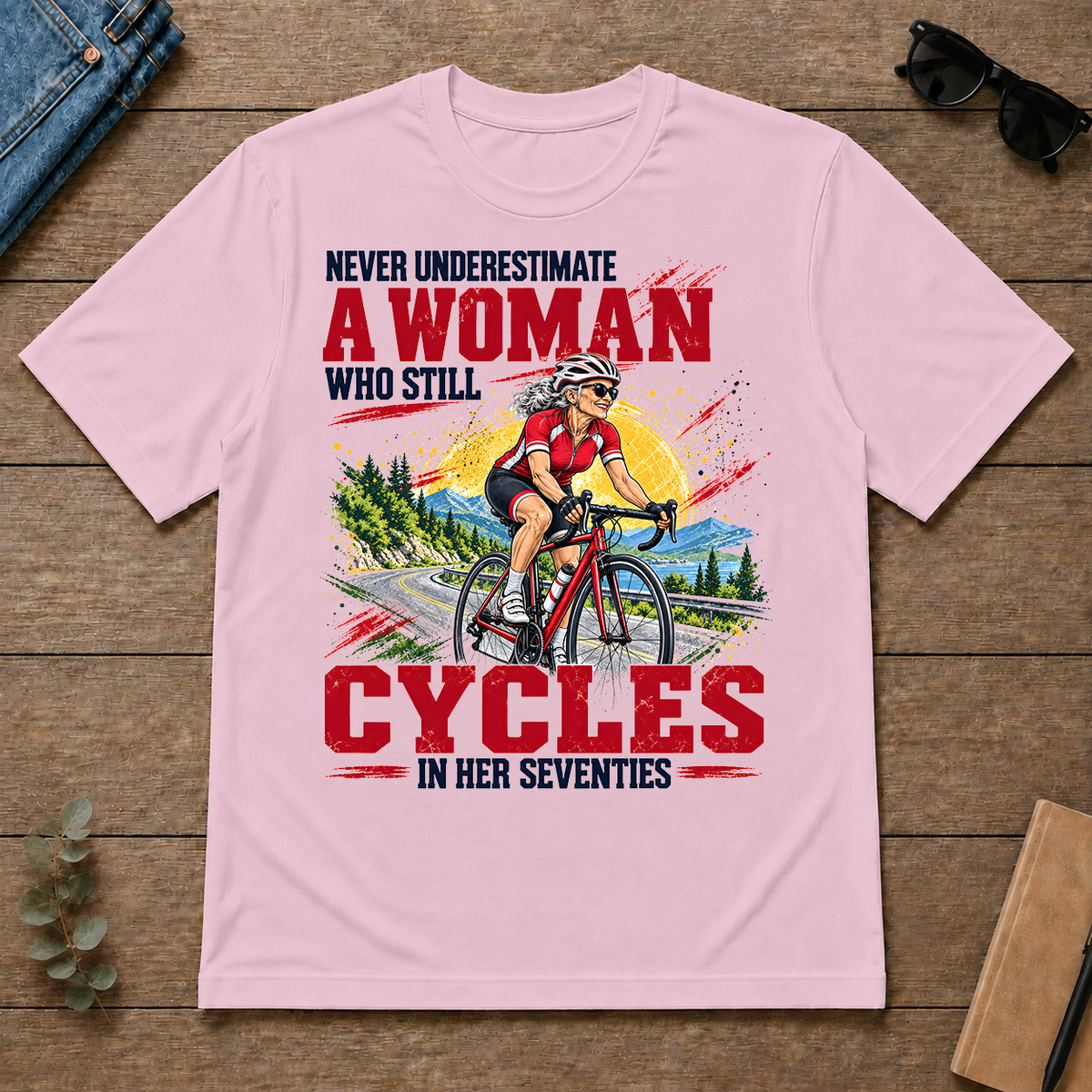 A Woman Still Cycles In Her 70s - light-pink - TS2D-LightPink