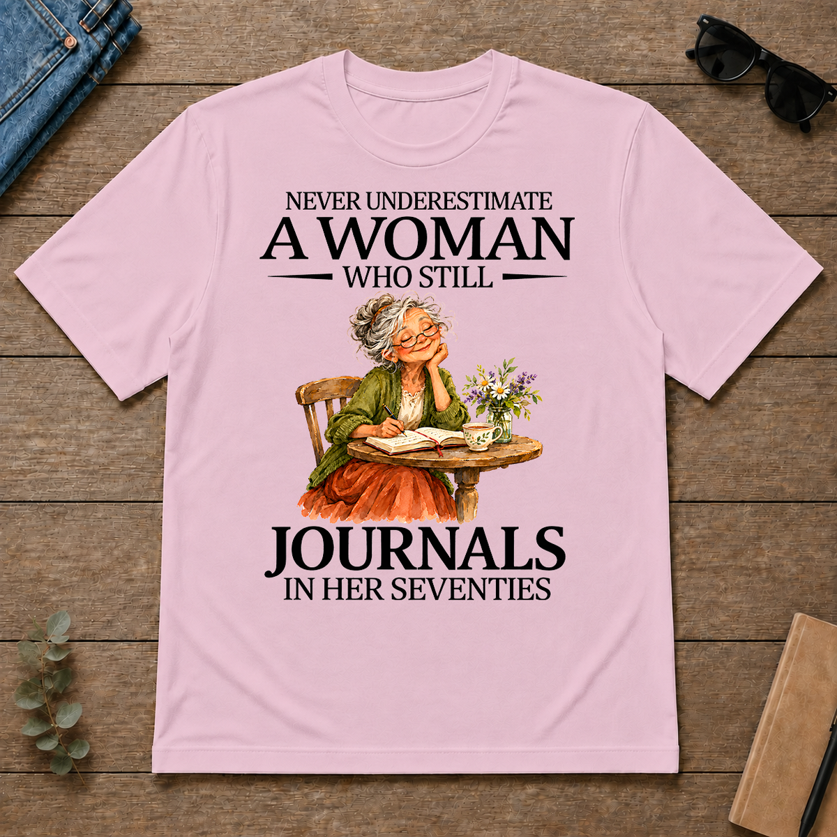 Funny A Woman Still Journals In Her Seventies - light-pink - TS2D-LightPink
