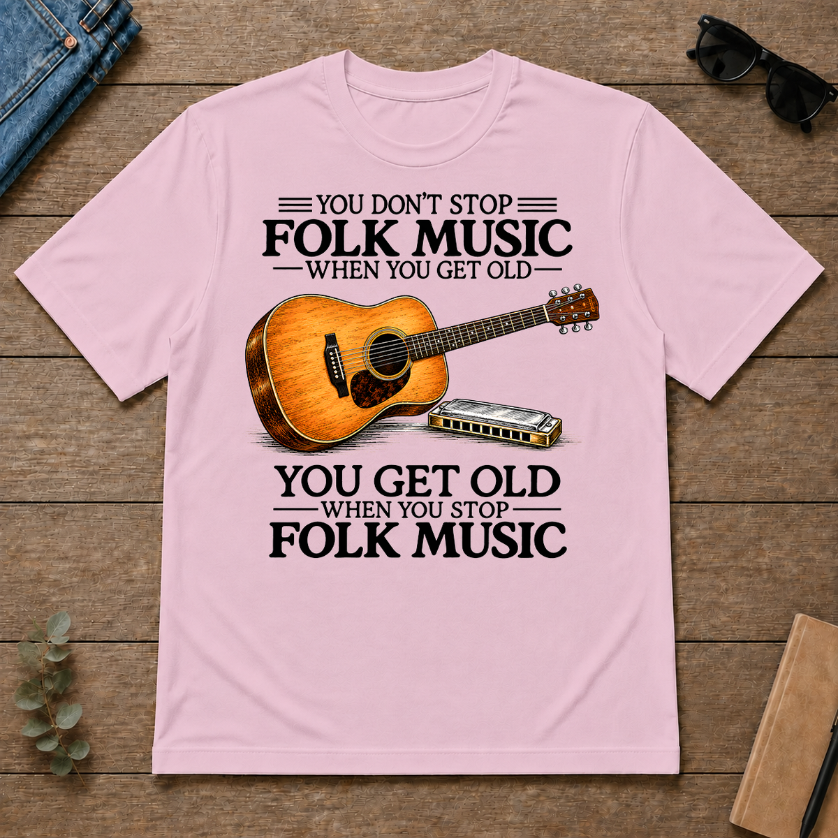 Don't Stop Playing Folk Music Vintage Art - light-pink - TS2D-LightPink