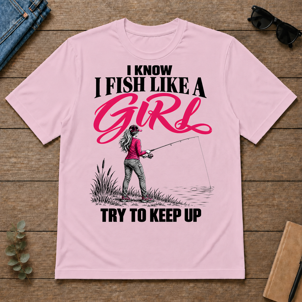 I Know I Fish Like A Girl Try To Keep Up - light-pink - TS2D-LightPink