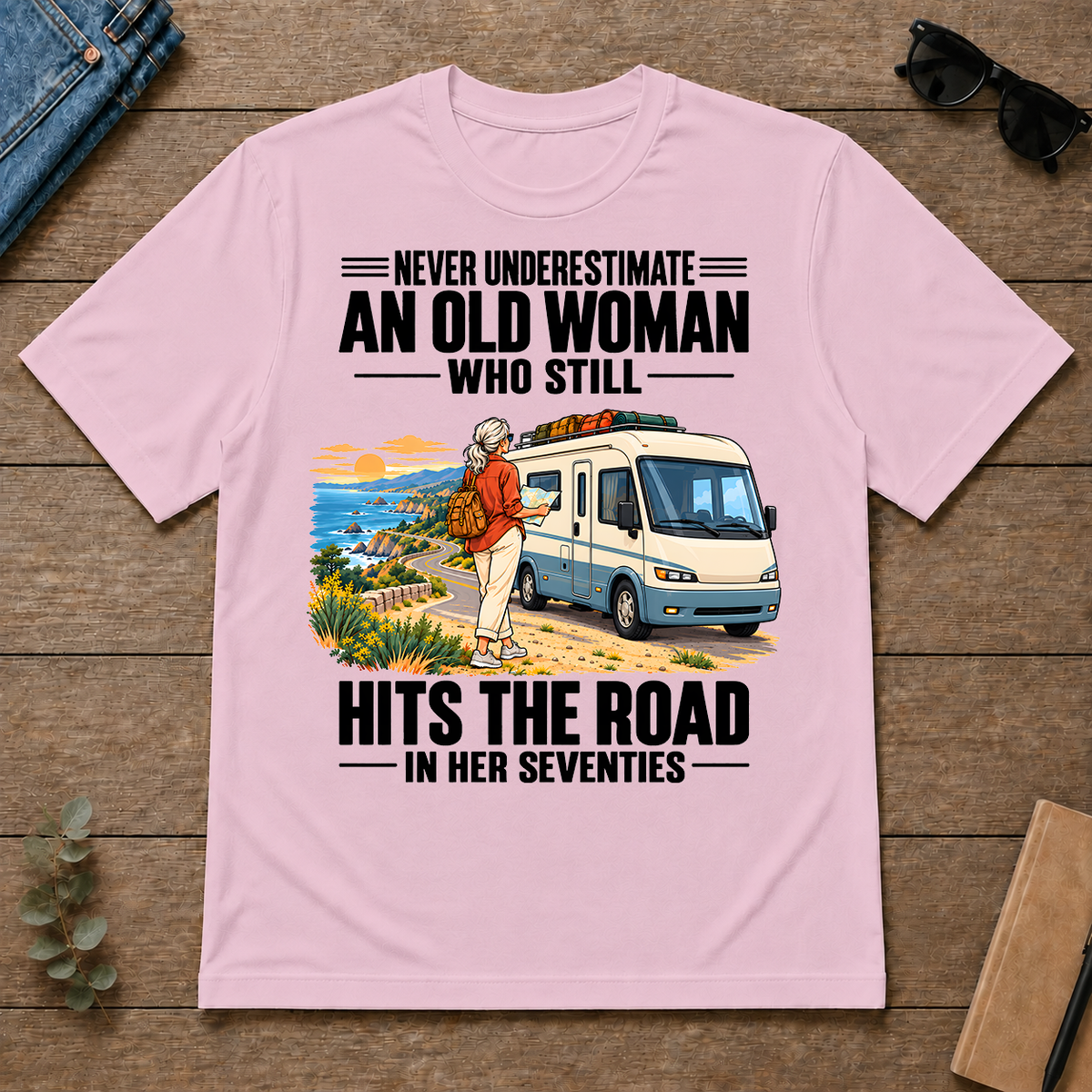 An Old Woman Still Hits The Road In Her 70s - light-pink - TS2D-LightPink