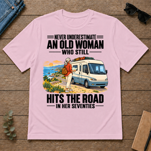 An Old Woman Still Hits The Road In Her 70s - light-pink - TS2D-LightPink