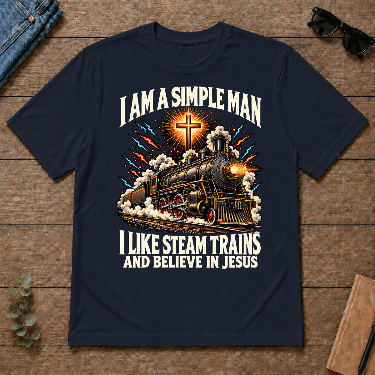 I Like Steam Trains & Believe In Jesus - navy - TS2D-Navy