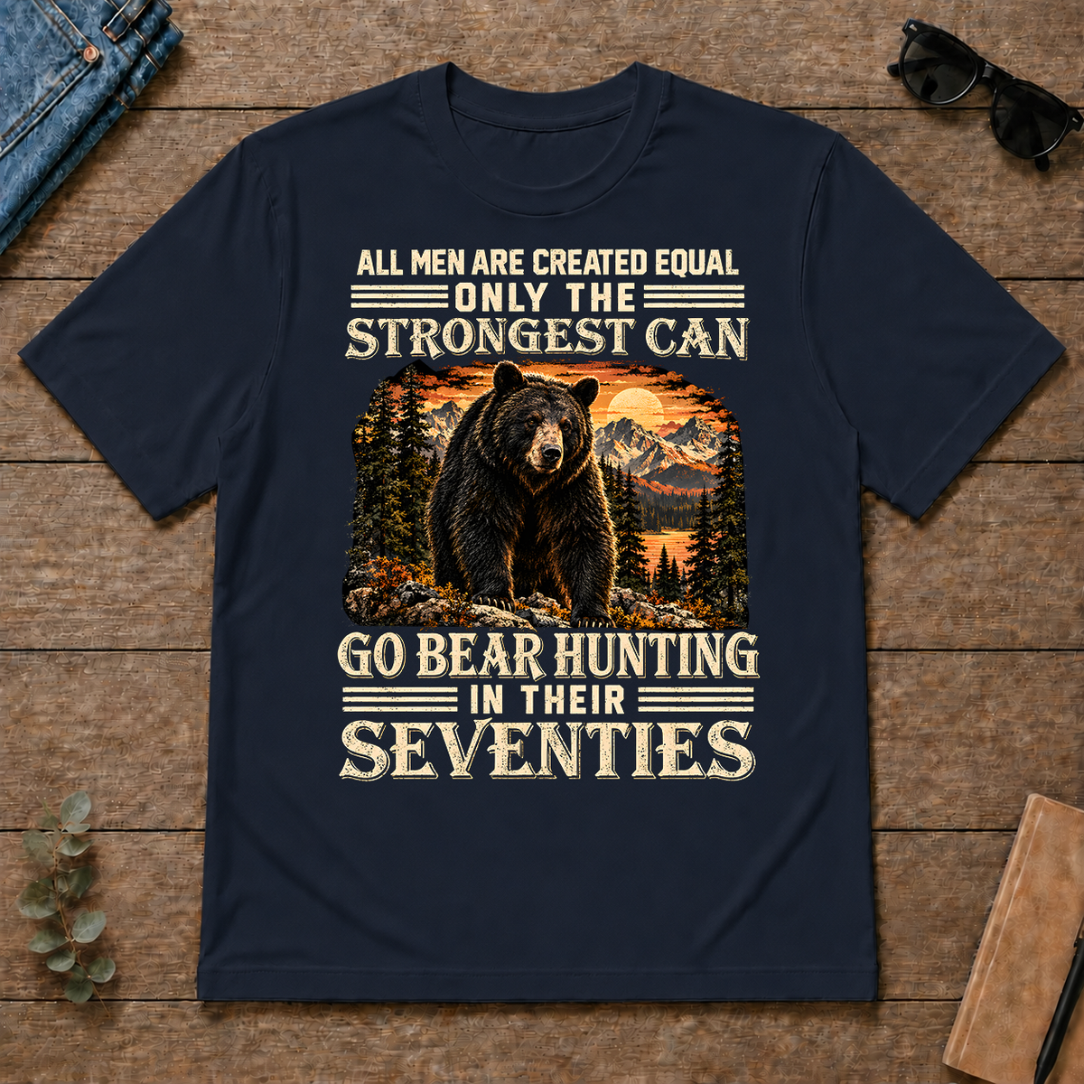 Vintage Bear Hunting Strongest Man In Seventies - navy - TS2D-Navy